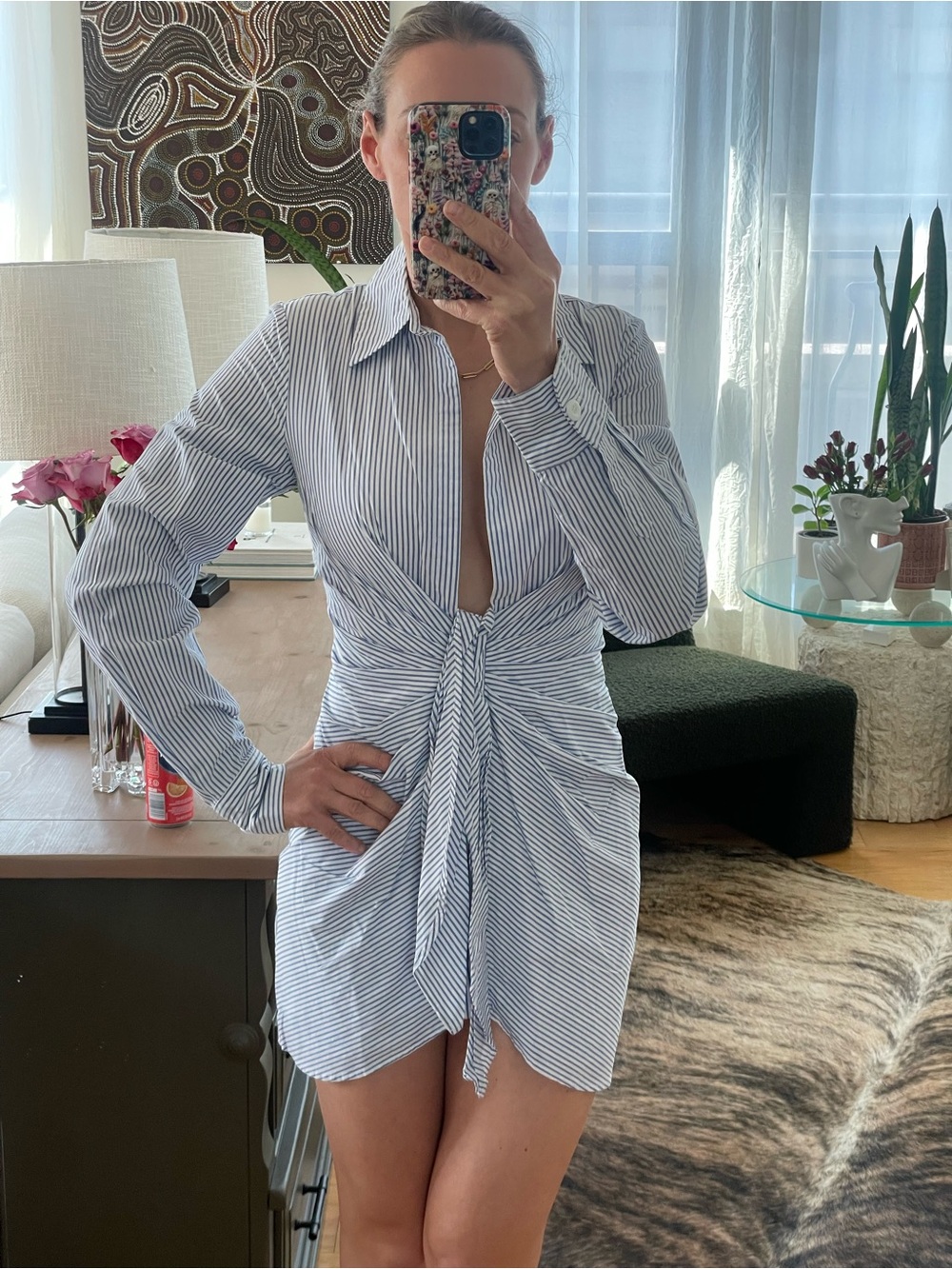 Jaquemus-Inspired Striped Blue Shirt Dress